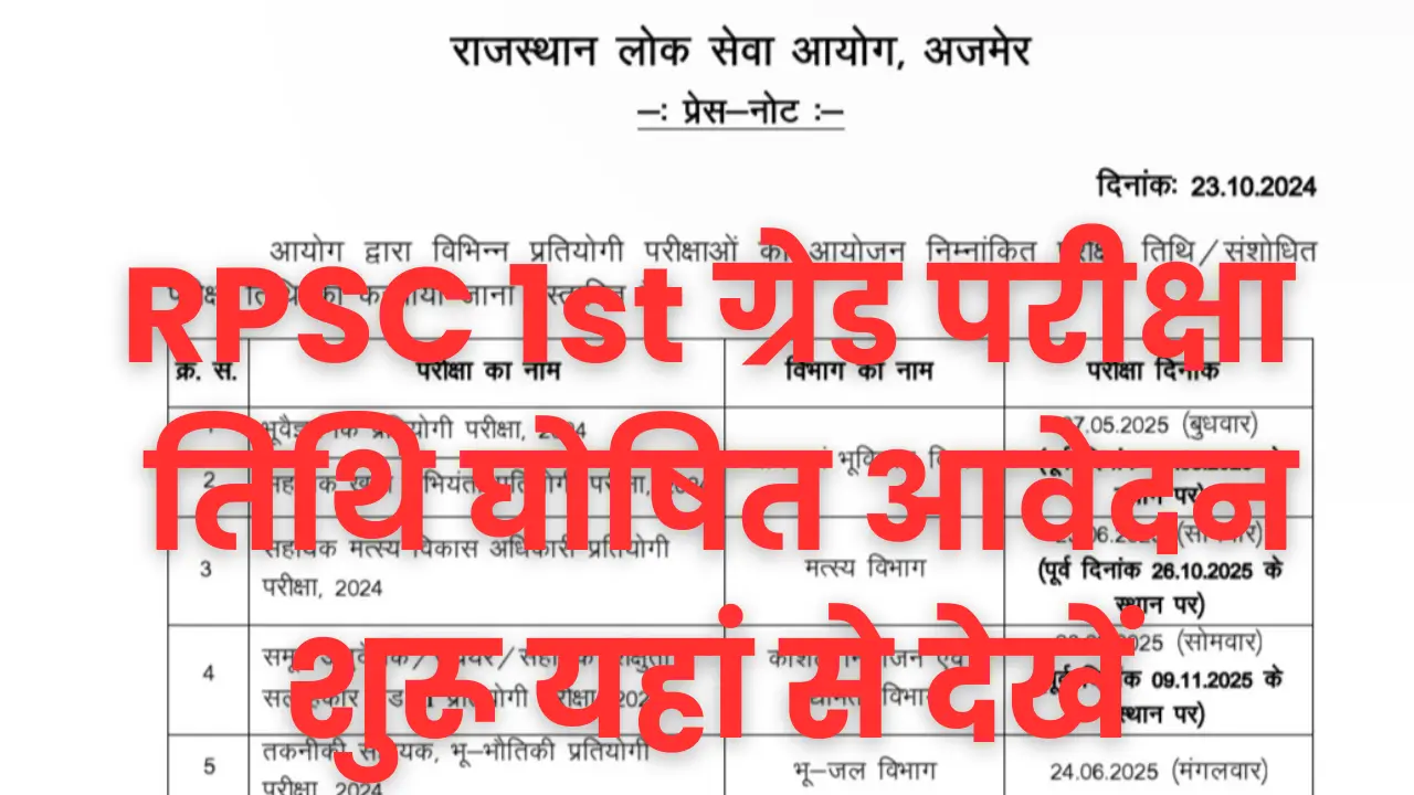 RPSC 1st Grade Exam Date 2025